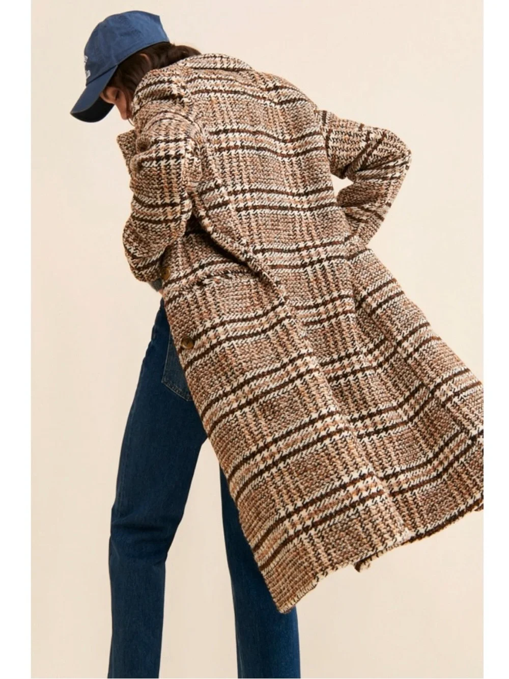 Free People Grunge Preppy Adore You Plaid Longline Wool Coat Brown Medium